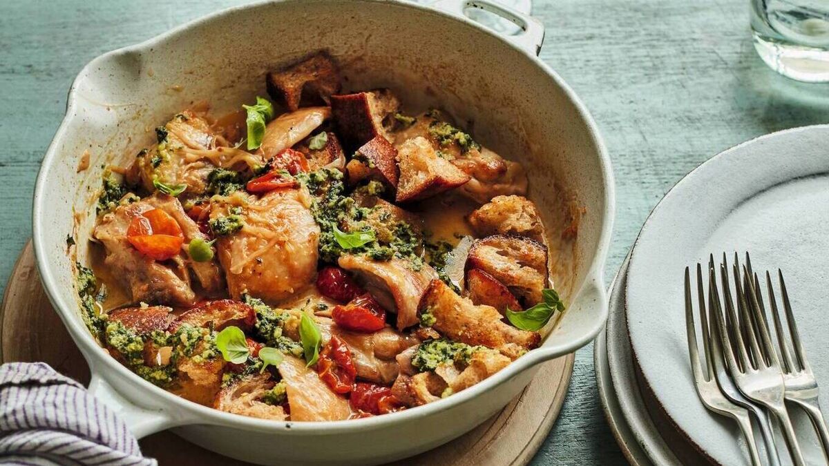 Chicken Fricasse with Pesto & Sun-dried Tomatoes