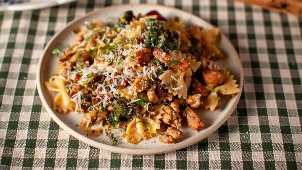 Farfalle with Pork, Fennel & Spring Greens