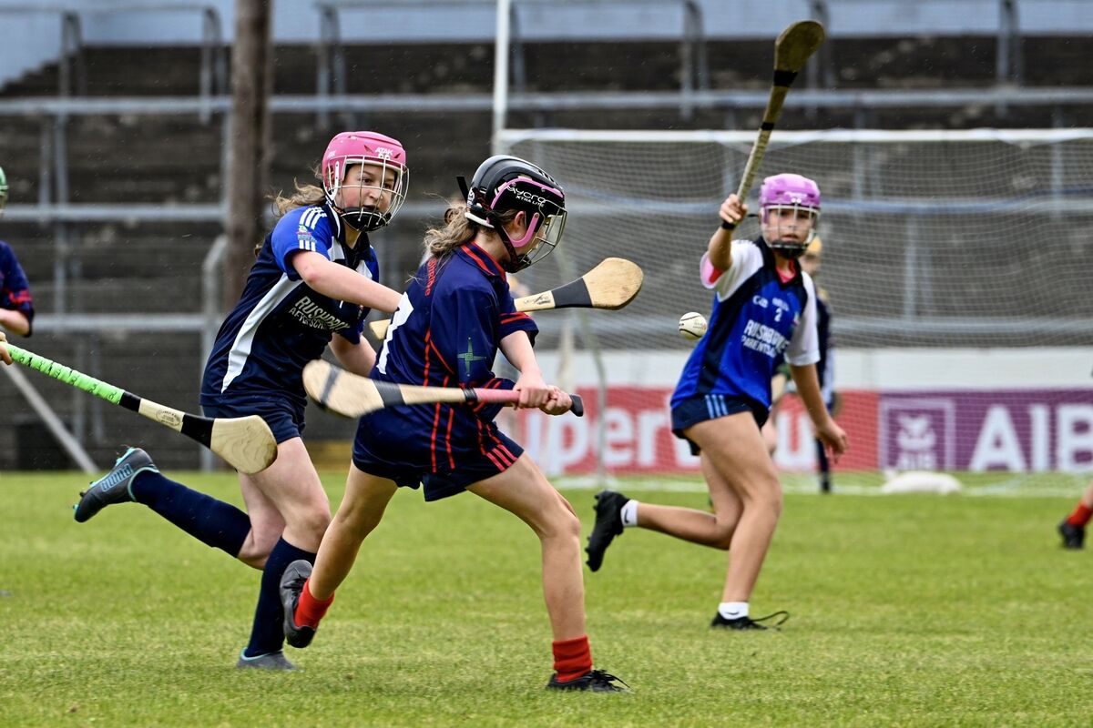 Joanna Jakubczak for Rushbrooke and Anna Reid for Sc Bhride Midleton go head to head in the Allianz Sciath na Scol finals in Páirc Uí Rinn. Pic: Chani Anderson