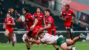 <p>INCOMING: Thaakir Abrahams of Lyon is tackled by Shayne Bolton of Connacht during the Investec Champions Cup Pool Stages. Pic: Romain Biard, Sportsfile</p>