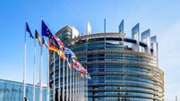 Entrance of the Louise Weiss building, seat of the European Parliament in Strasbourg, France.