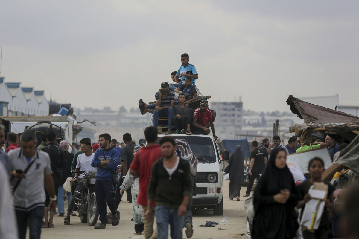 Palestinians flee Rafah during an Israeli ground and air offensive on Tuesday. Picture: Jehad Alshrafi/AP