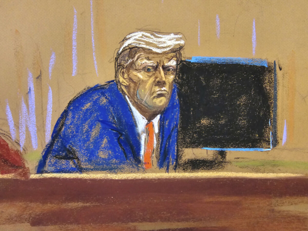 A courtroom sketch of former President Donald Trump. Picture: Jane Rosenberg/Pool Photo via AP