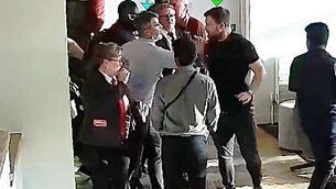 <p>Screen grab taken from handout footage dated 03/09/23 issued by Edward Fail Bradshaw &amp; Waterson of Roy Keane (blue arrow) and Scott Law (green arrow) in footage shown at Highbury Corner Magistrates' Court, during the trial of Scott Law who is accused of headbutting Roy Keane, at the Emirates Stadium on September 3 last year. Picture: Edward Fail Bradshaw &amp; Waterson/PA Wire</p>