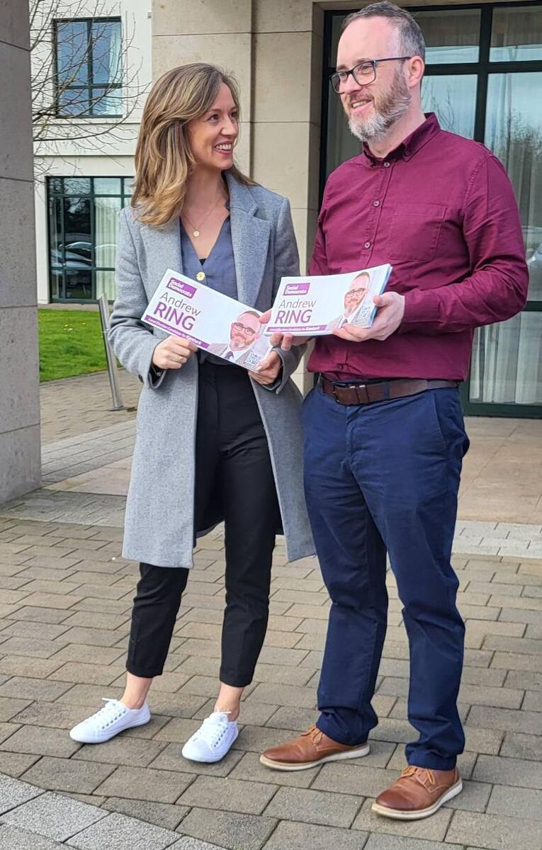 Social Democrats leader Holly Cairns (left) with local election candidate Andrew Ring, who thinks the Kanturk-Mallow municipal district 'needs fresh ideas and a new perspective'.