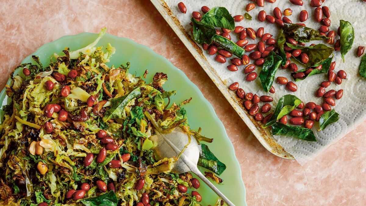 Theo Kirwin's Stir-Fried Savoy Cabbage with Fried Peanuts and Crispy Lime Leaves