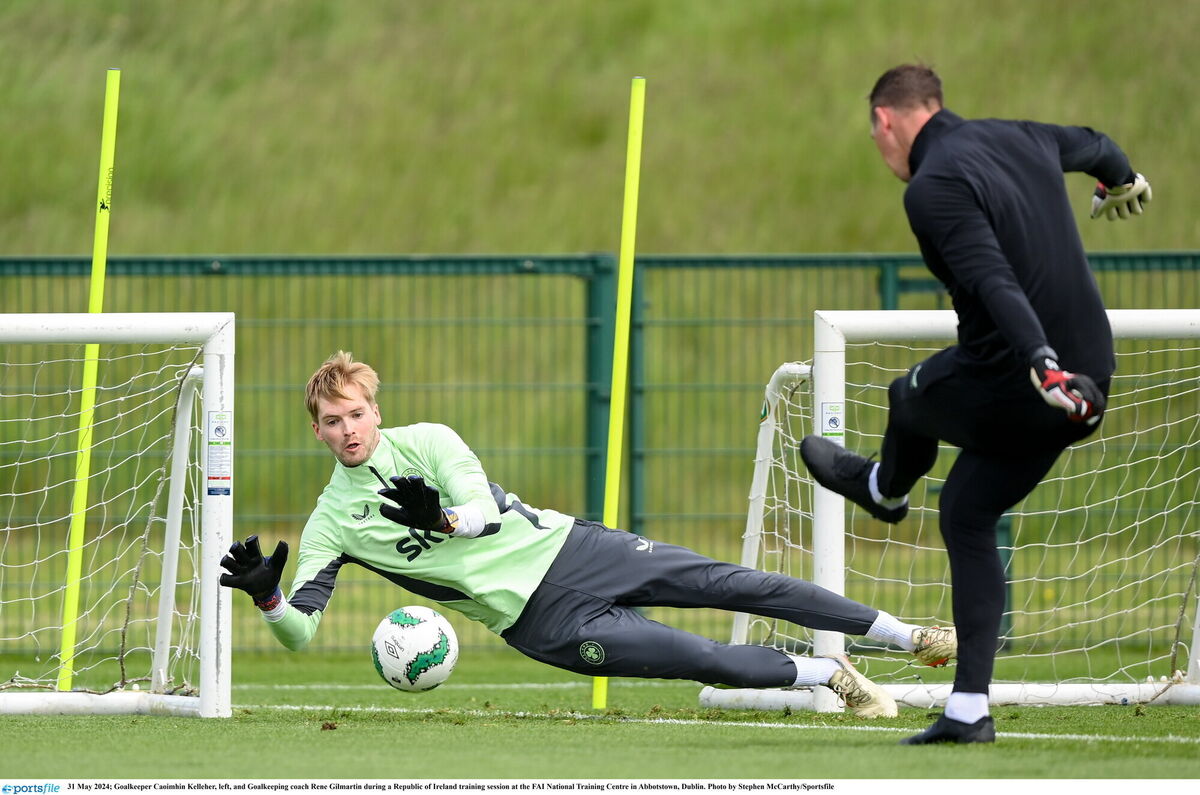Goalkeeper Caoimhin Kelleher, left, and Goalkeeping coach Rene Gilmartin during a Republic of Ireland training session at the FAI National Training Centre in Abbotstown. Picture: Stephen McCarthy/Sportsfile Goalkeeper Caoimhin Kelleher, left, and Goalkeeping coach Rene Gilmartin during a Republic of Ireland training session at the FAI National Training Centre in Abbotstown. Picture: Stephen McCarthy/Sportsfile