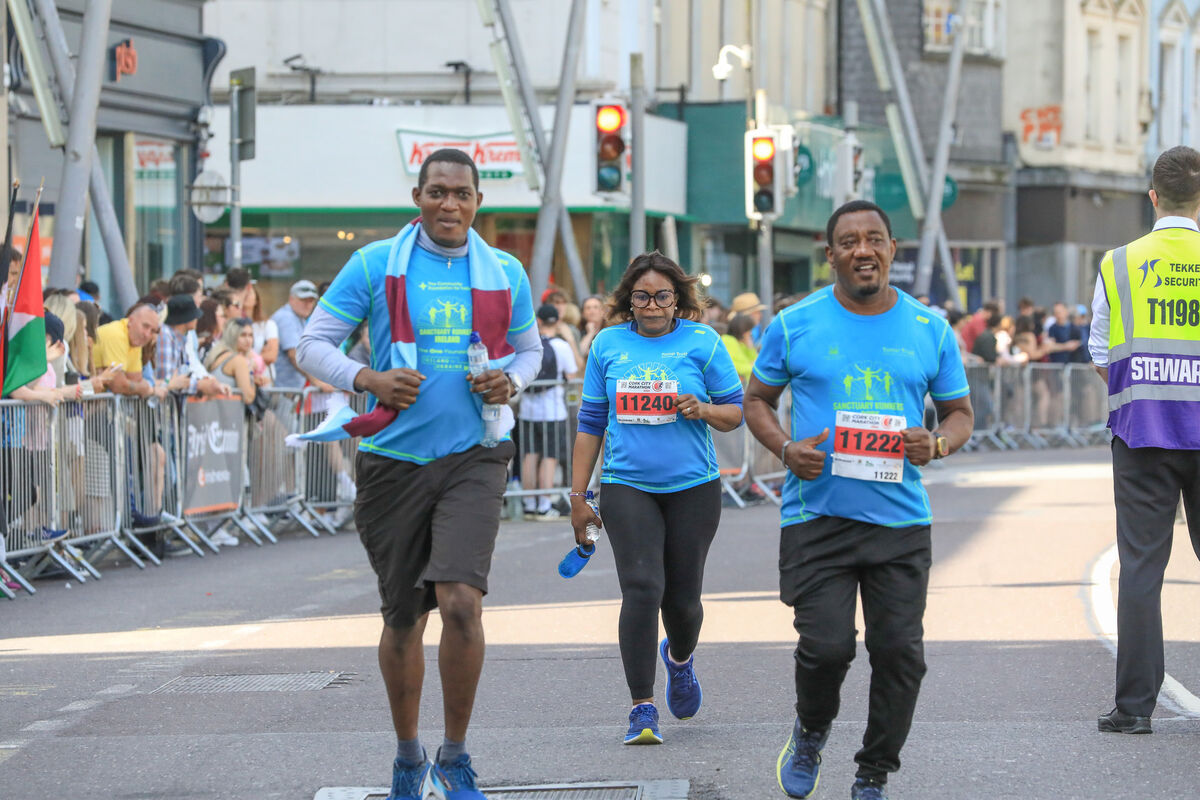 Ice baths and water bottles waited for hot, dehydrated runners at the finish line.  Picture: David Creedon