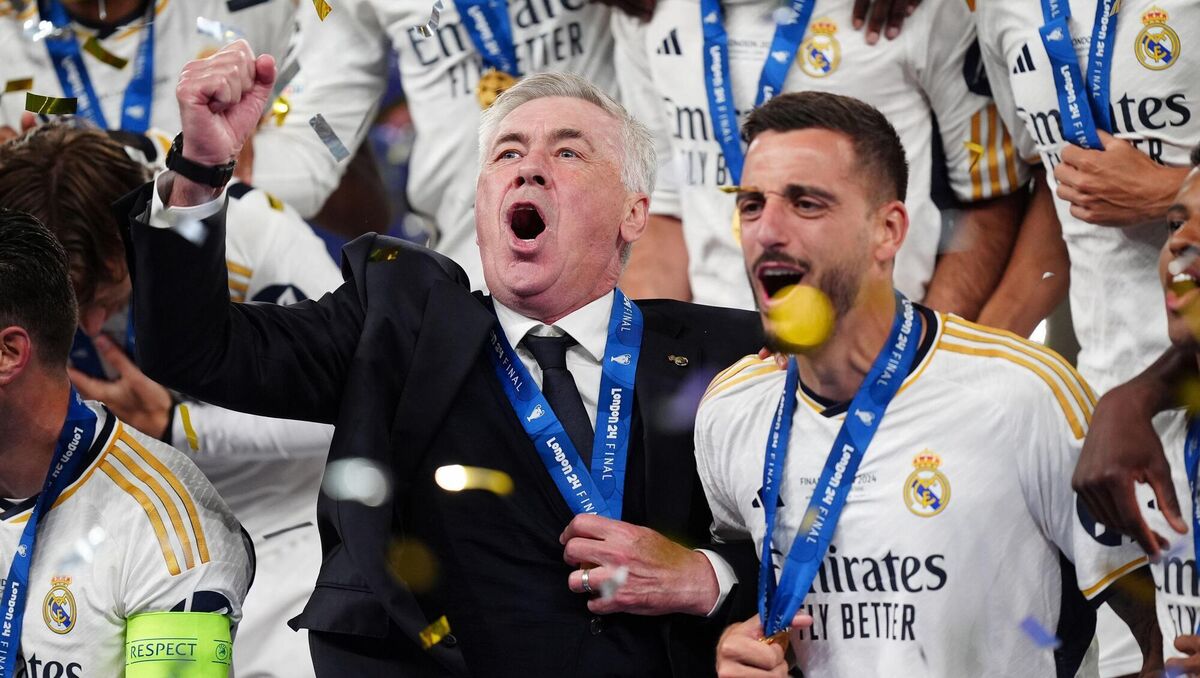 Real Madrid manager Carlo Ancelotti celebrates. Photo: Mike Egerton/PA Wire. Real Madrid manager Carlo Ancelotti celebrates. Photo: Mike Egerton/PA Wire.Â