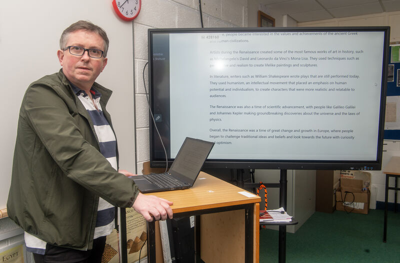 Patrick Hickey at Boherbue Comprehensive School in Mallow, Co Cork, where uses ChatGPT and other forms of technology in the classroom. Picture: Dan Linehan