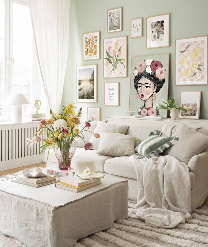 Gallery walls deliver incredible character and can be shuffled up in an afternoon. Images from posterstore.com (Sweden).