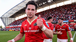 <p>INJURY: Munster’s Joey Carbery's Munster career looks to have played his last game for Munster following a thumb injury. Pic:©INPHO/Dan Sheridan</p>