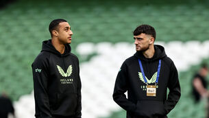 <p>CRUNCH TIME: Ireland's Adam Idah with Troy Parrott. Pic: Ben Brady, Inpho</p>