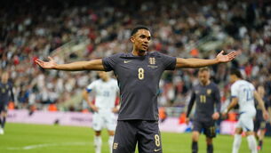 <p>Trent Alexander-Arnold celebrates his goal against Bosnia and Herzegovina (Mike Egerton/PA)</p>