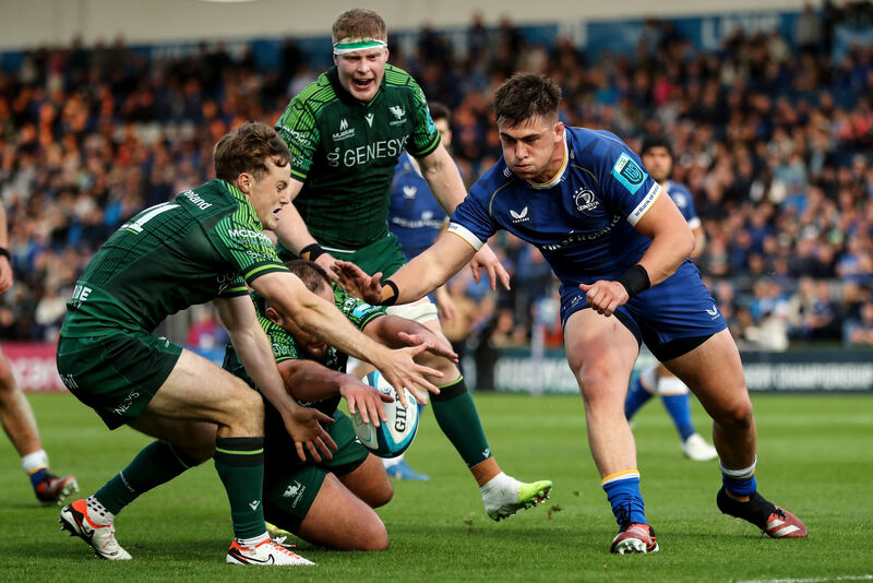 Connacht's Colm Reilly and Jack Aungier compete for the ball with Dan Sheehan of Leinster Pic: ©INPHO/Ben Brady Connacht's Colm Reilly and Jack Aungier compete for the ball with Dan Sheehan of Leinster Pic: ©INPHO/Ben Brady