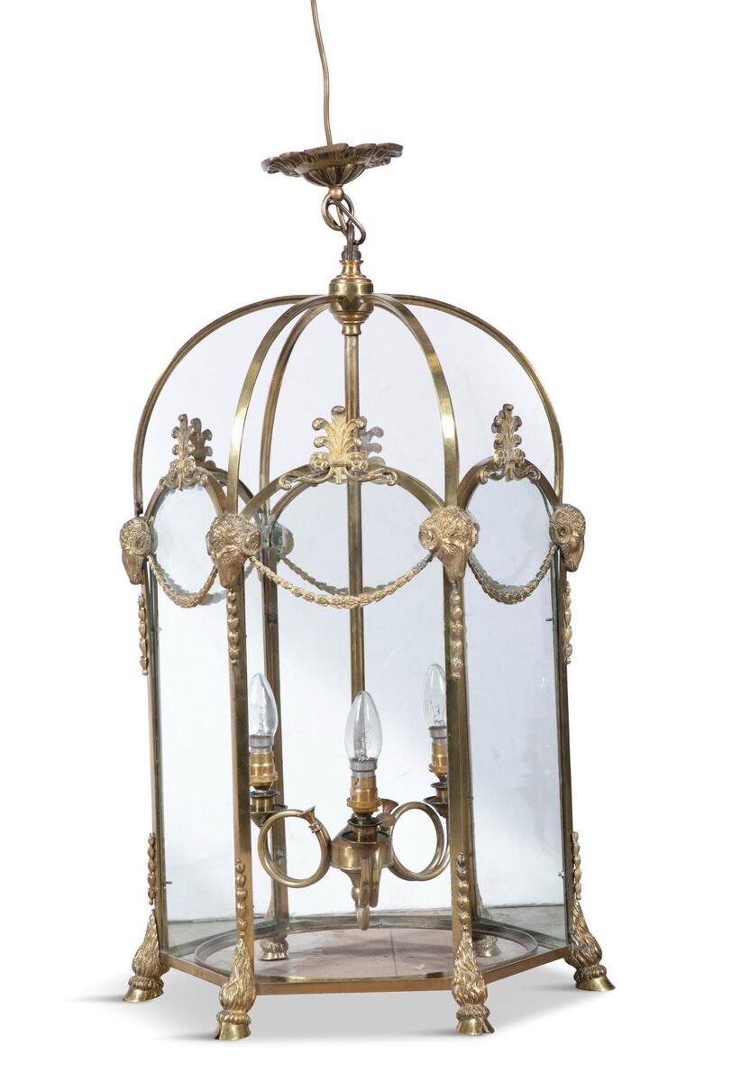 A large Edwardian hexagonal hall lantern at James Adam.