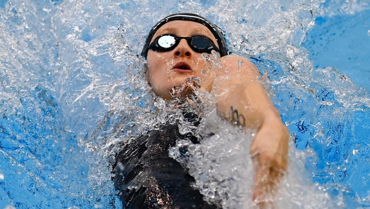Hill competes in the women's 50m backstroke B final during day five of the Ireland Olympic Swimming Trials at the National Aquatic Centre in Dublin.