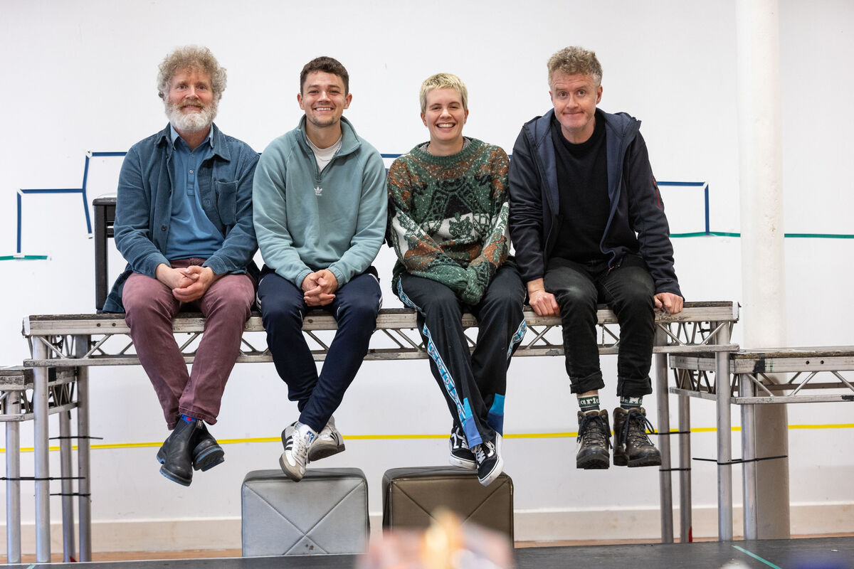 Cast members Bryan Quinn, Stephen O’Leary, Orla Scally and Damian Kearney during final rehearsals for The Everyman’s The Summer I Robbed A Bank, which runs in The Everyman from June 8. Picture: Darragh Kane