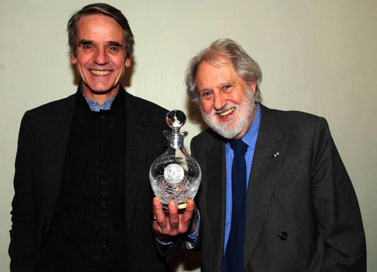 Old boys: Jeremy Irons being presented with the 2014 hononory Corkman award by Lord David Puttnam. Picture: Eddie O'Hare