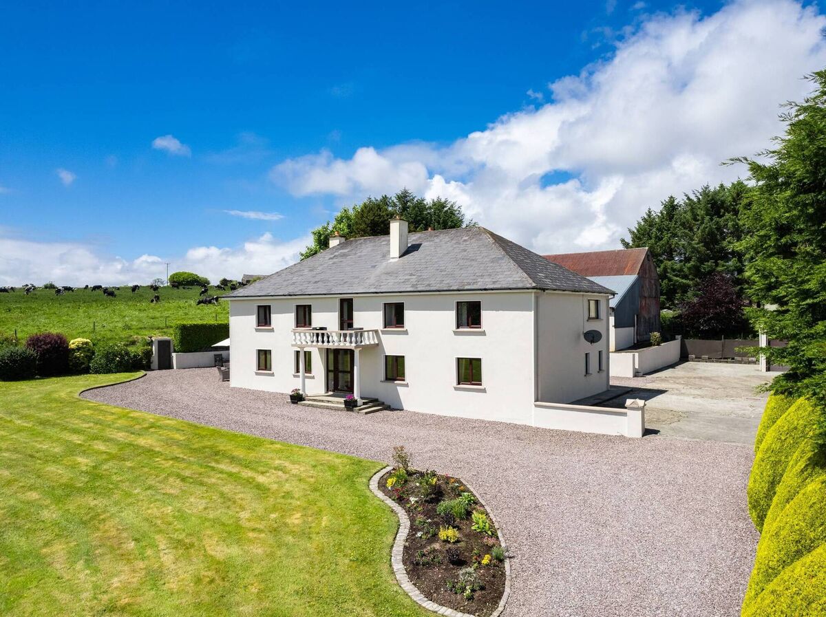 House at Lissaclarig East, on six acres: agent Maeve McCarty guides the property with movie-set size farm lot at €575k
