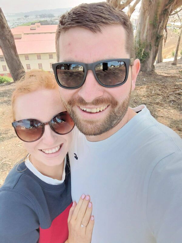 Elaine McCarthy and Shane McGlynn on the day they got engaged on the Golden Gate Bridge in San Francisco.
