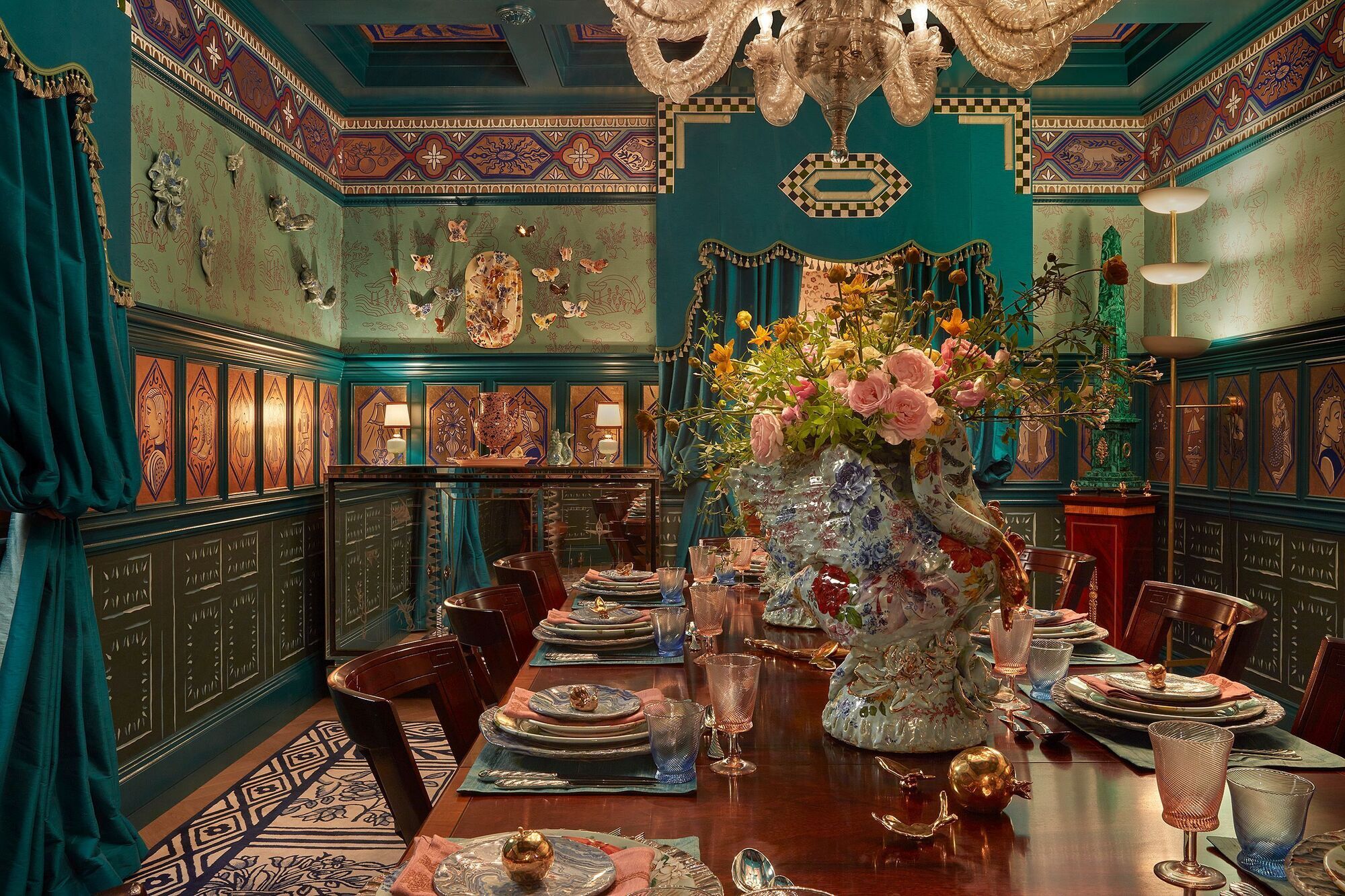  Ken Fulk's dining room is inspired by the decorative arts and the William Morris room at the V&A.