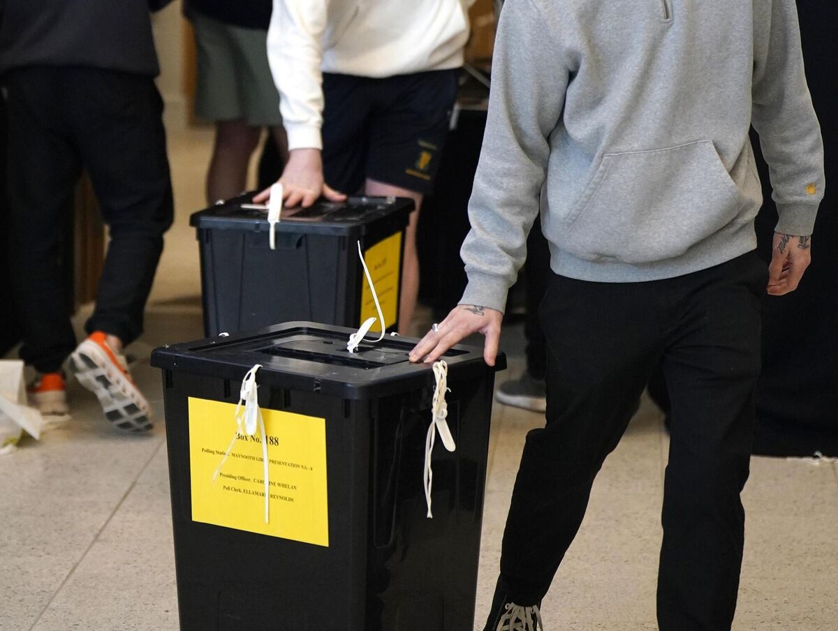Ballot boxes arrive at the Curragh Racecourse in Kildare ahead of the counting of votes on Saturday morning. Picture: Niall Carson/PA Wire
