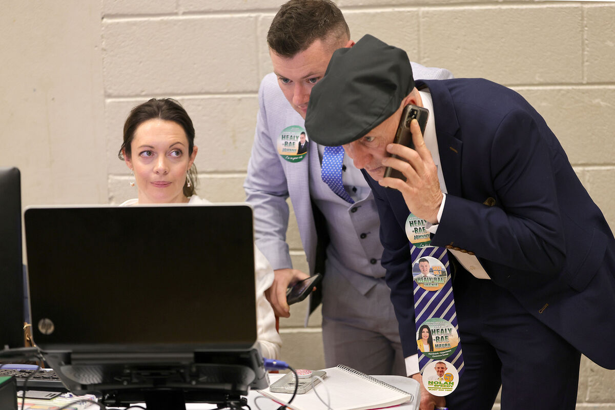 Deputy Michael Healy-Rae, T.D., analysing the tallys in the local election, at the Killarney Count Centre. Picture: Valerie O'Sullivan