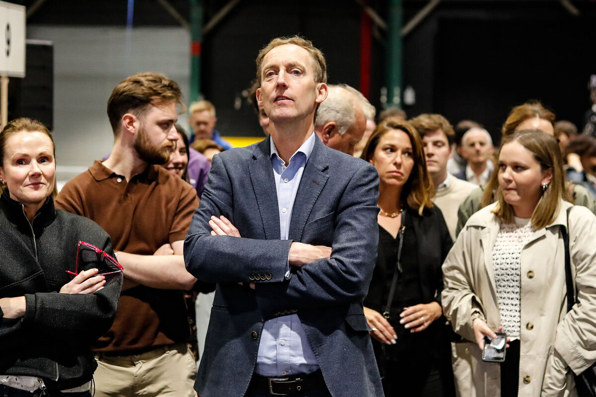 Fianna Fail European Parliament election candidate Barry Andrews listens as the returning officer reads the results of the first count at the RDS on Sunday. Picture: Damien Storan/PA Wire Fianna Fail European Parliament election candidate Barry Andrews listens as the returning officer reads the results of the first count at the RDS on Sunday. Picture: Damien Storan/PA Wire