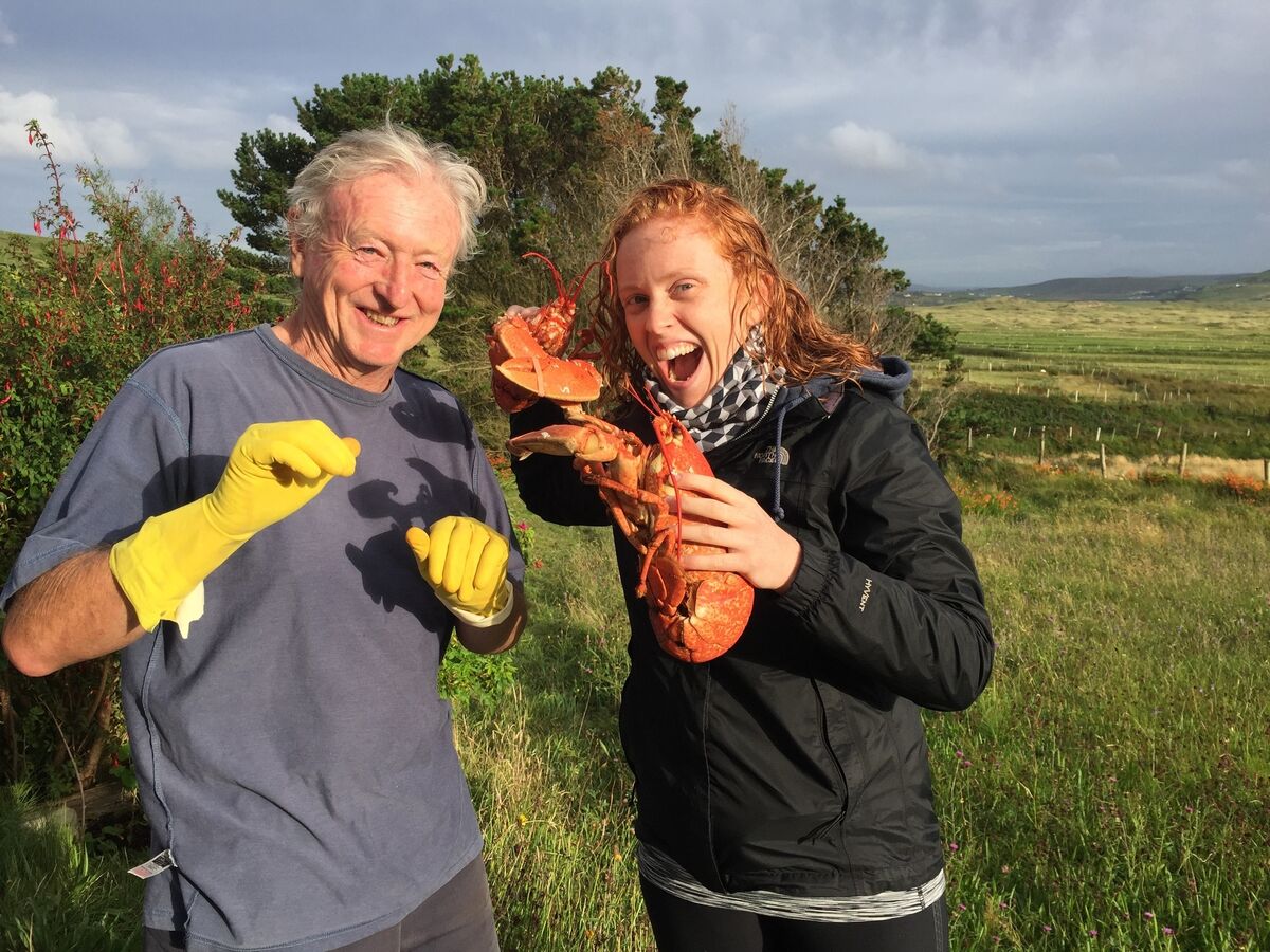 Jessie Grimes and her father Bernard at Carrowteige, Mayo, 2019