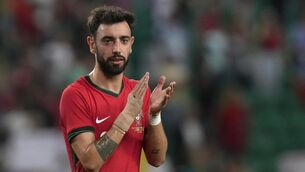 <p>Portugal's Bruno Fernandes after Portugal's 4-2 victory over Finland. Picture: AP Photo/Armando Franca</p>