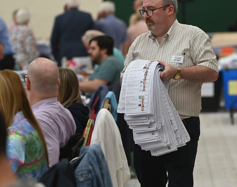 After declaring Fine Gael's Seán Kelly Ireland's first MEP to be elected on Monday night, counting continues on Tuesday at the Ireland South count centre at Nemo Rangers in Cork. Picture: Eddie O'Hare After declaring Fine Gael's Seán Kelly Ireland's first MEP to be elected on Monday night, counting continues on Tuesday at the Ireland South count centre at Nemo Rangers in Cork. Picture: Eddie O'Hare