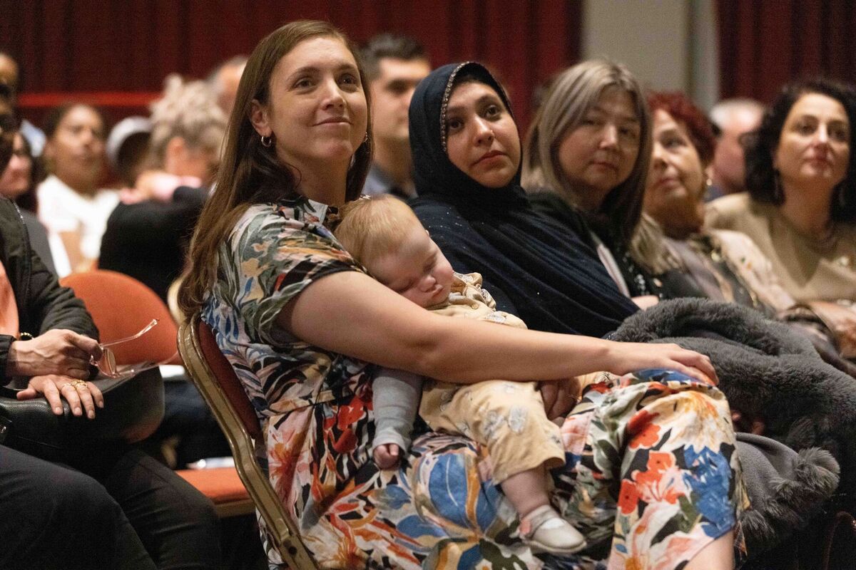 Jaska Mentz and her baby Adeline from South Africa and now living in Greystones and Anam Jamil, Lexlip, and originally from Pakistan, at the citizenship ceremonies at the INEC, Killarney.