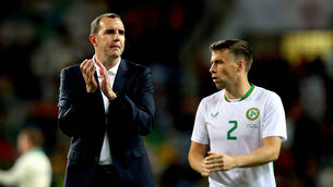 <p>Ireland Interim Head Coach John O'Shea dejected after the defeat by Portugal. Pic ©INPHO/Ryan Byrne</p>