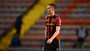 <p>Evan Ferguson playing for Bohemians during a 2020 SSE Airtricity League Premier Division match against Finn Harps. Photo by Eóin Noonan/Sportsfile</p>