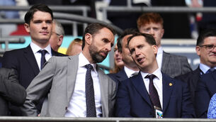 England manager Gareth Southgate and FA chief executive Mark Bullingham (right) at the FA Cup final. (Nick Potts/PA)