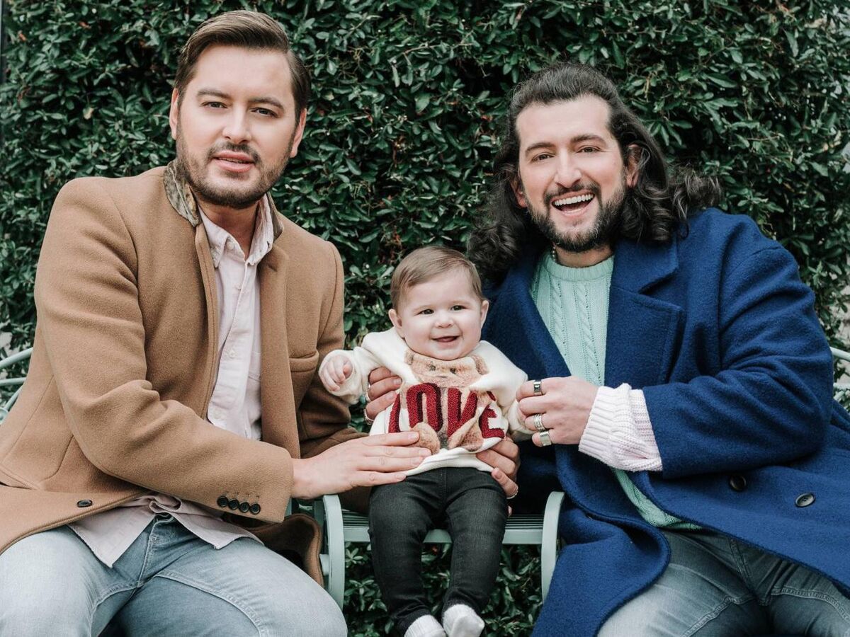 Brian Dowling, baby Blake and Arthur Gourounlian. Pic: Nina Val