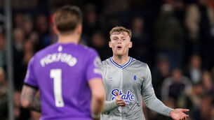 <p>RED DEVIL? Everton's Jarrad Branthwaite (right). Pic: Bradley Collyer, PA Wire.</p>