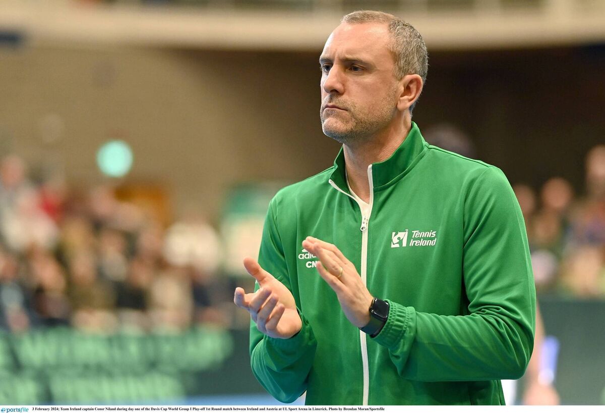 SKIPPER: Team Ireland captain Conor Niland during day one of the Davis Cup World Group I Play-off 1st Round match between Ireland and Austria at UL Sport Arena in Limerick this year. Photo by Brendan Moran/Sportsfile 