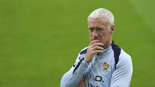 <p>France head coach Didier Deschamps gestures during a training session in Paderborn, Germany, Saturday, June 15, 2024. France will play against Austria during their Group D soccer match at the Euro 2024 soccer tournament on June 17. (AP Photo/Hassan Ammar)</p>