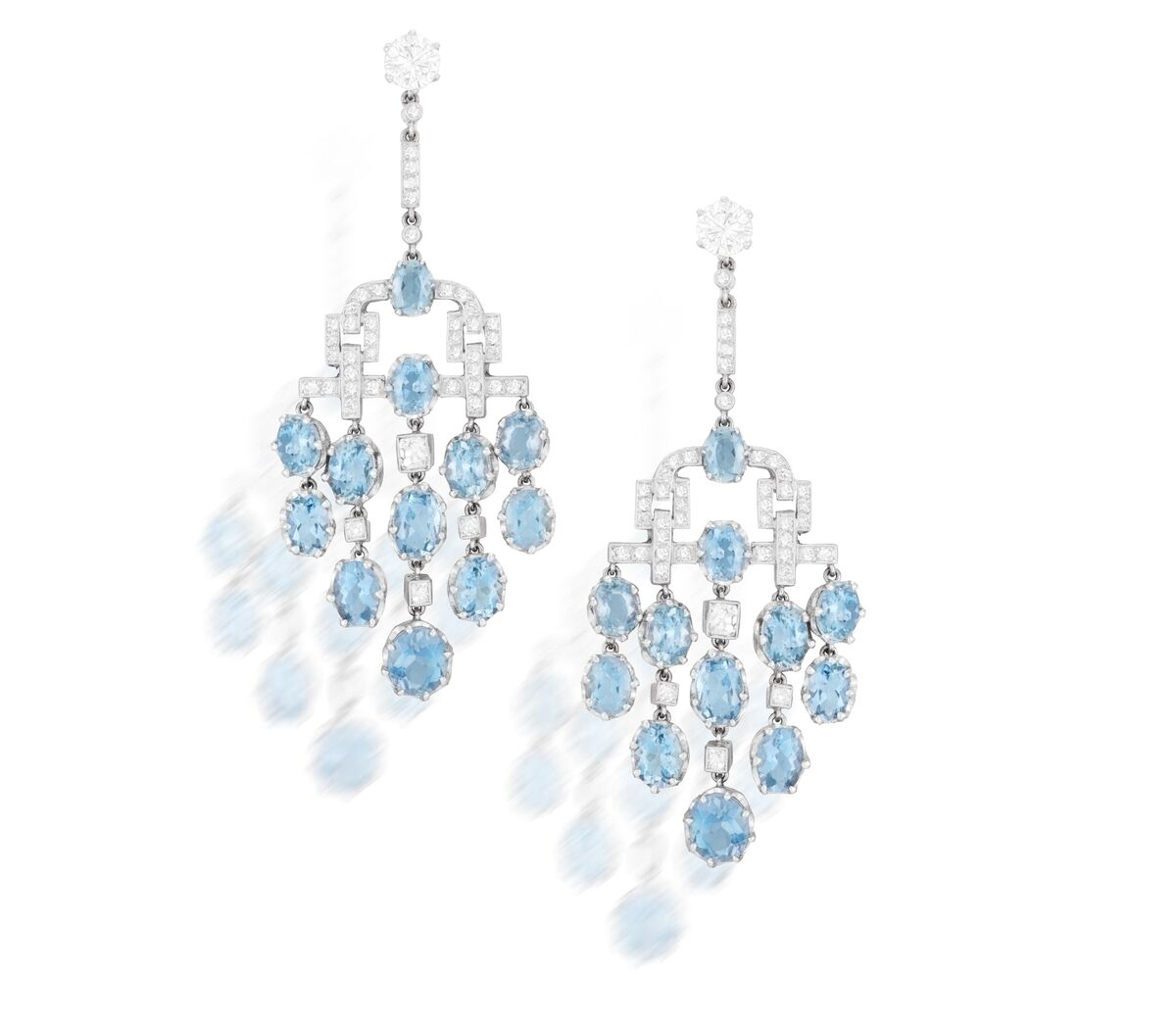 Early 20th-century aquamarine and diamond earrings at James Adam. Early 20th-century aquamarine and diamond earrings at James Adam.