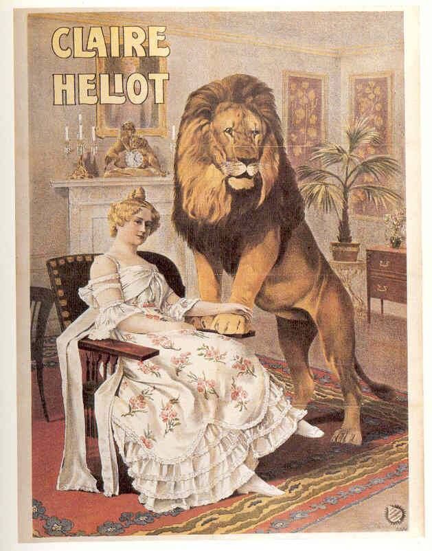 Claire Heliot lion tamer / performer By Adolph Friedländer (1851-1904) - Ruth Malhotra: Manege frei. Artisten- und Zirkusplakate von Adolph Friedländer. Dortmund 1979; S. 157, Public Domain, https://commons.wikimedia.org/w/index.php?curid=8019295