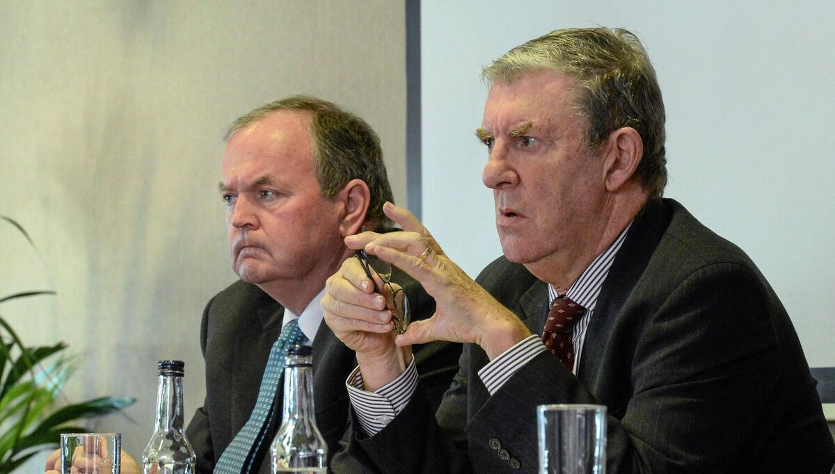 Uachtarán Chumann Lúthchleas Gael Liam Ó Néill, left, and Football Review Committee Chairman Eugene McGee at the launch of the Second Report of the Football Review Committee. Croke Park, Dublin. Photo by Sportsfile