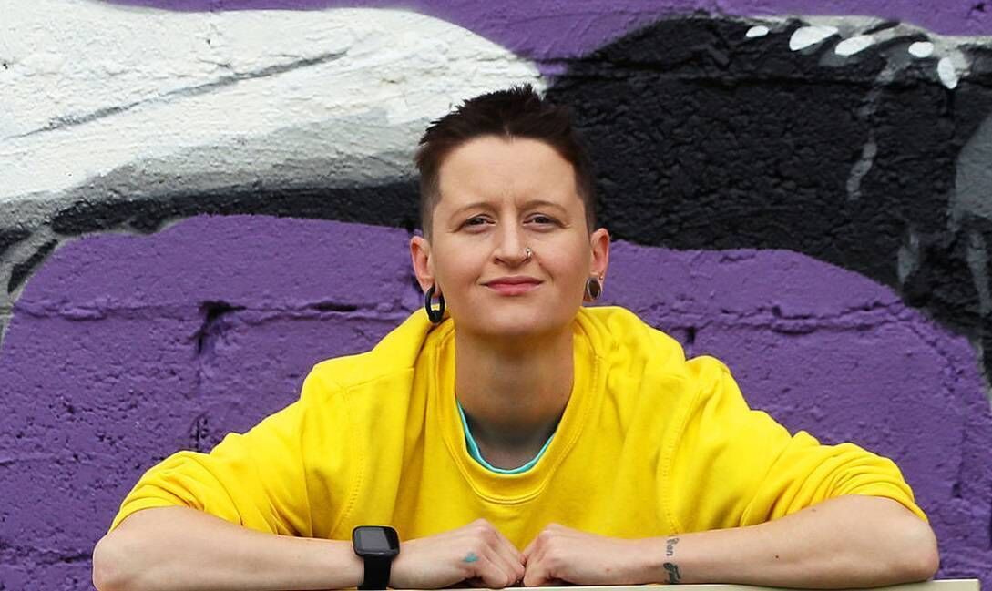 Emmalene Blake, some of whose murals in Dublin, Ireland, were inspired by images of the Khudair family killed in an Israeli air strike last October, and of their sister/sister-in-law/auntie, Samia al-Atrash. Brian Lawless/PA