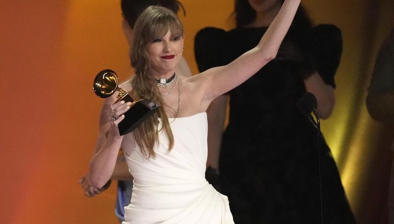 Taylor Swift accepts the award for album of the year for 'Midnights' during the 66th annual Grammy Awards. Picture: AP Photo/Chris Pizzello Taylor Swift accepts the award for album of the year for 'Midnights' during the 66th annual Grammy Awards. Picture: AP Photo/Chris Pizzello