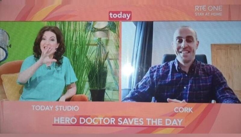 Maura Derrane of RTE talking with Dr Paul O'Brien, whose analysis of Covid from China attracted huge global attention, helping to bring Irish Covid test capacity up to 100,000 people per day. 