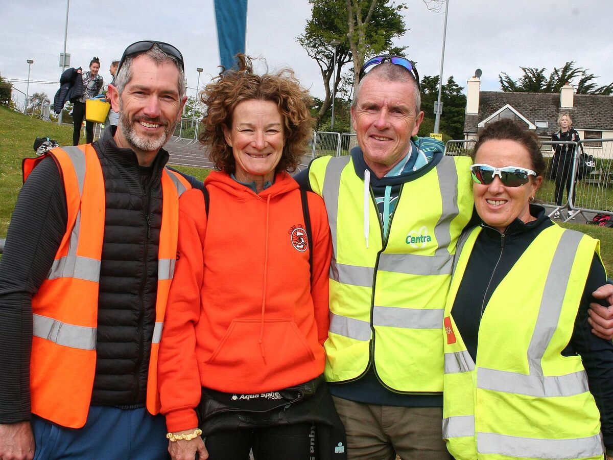 Sonia O'Sullivan, guest competitor at the Brosnan's Centra Fastnet Triathlon in Schull pictured with hard working marshals Leon Whelton, John Logan and Frances Shanaghan Pic by Terry Attridge. Sonia O'Sullivan, guest competitor at the Brosnan's Centra Fastnet Triathlon in Schull pictured with hard working marshals Leon Whelton, John Logan and Frances Shanaghan Pic by Terry Attridge.