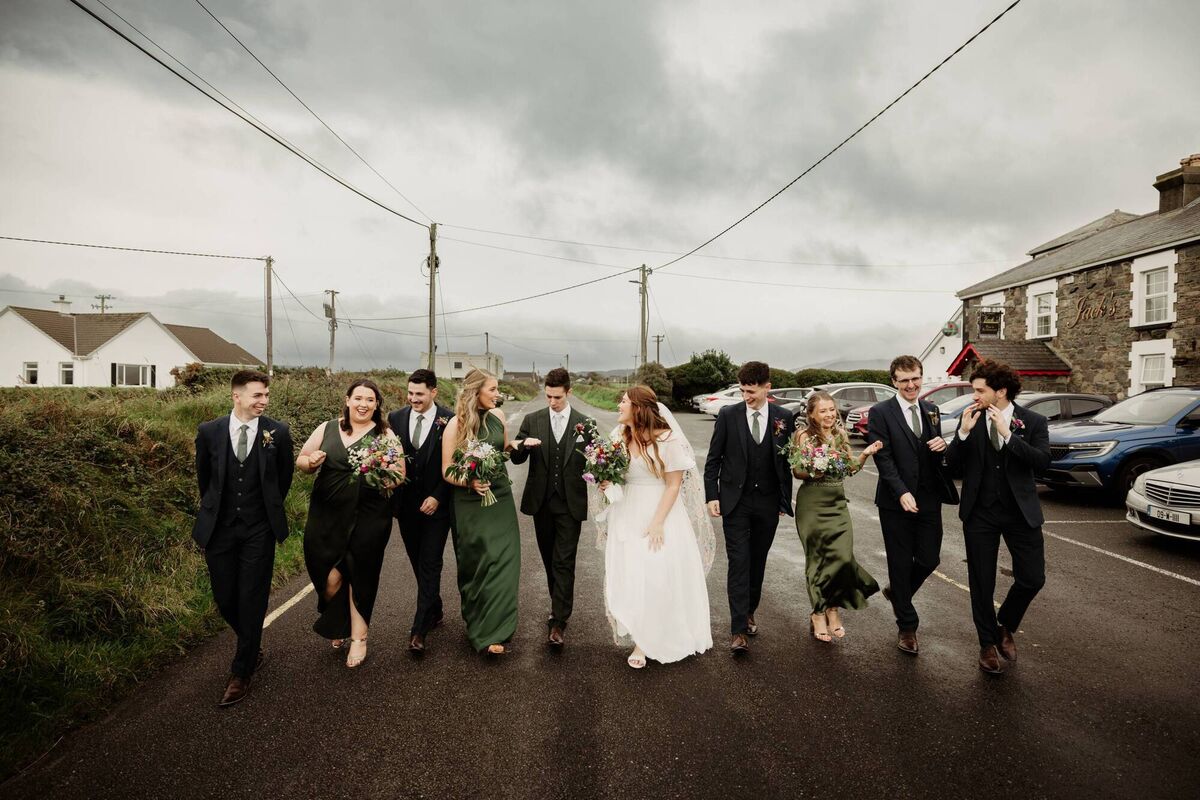 Laura Mahon and Matthew Doncel with their wedding party in Cromane, Co Kerry. Pictures: Bokeh Laura Mahon and Matthew Doncel with their wedding party in Cromane, Co Kerry. Pictures: Bokeh