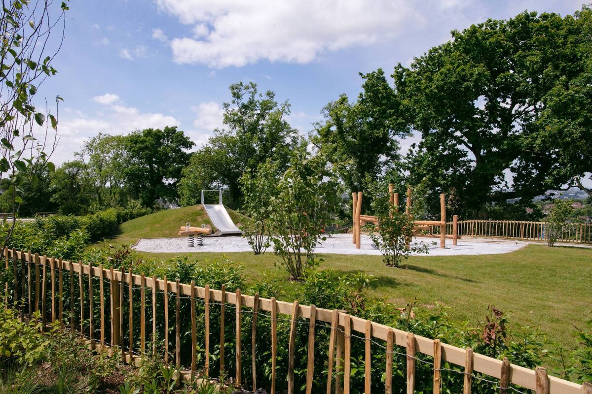 Landscaped grounds after huge site works were needed on sloping site