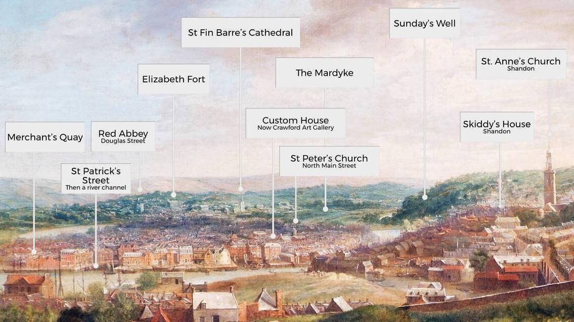 John Butt's A View of Cork from Audley Place (labelled version)